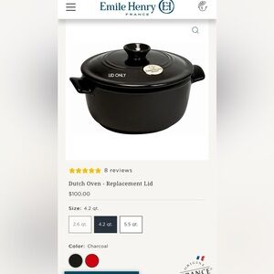 Emile Henry replacement lid 4.2 Qt round Dutch oven